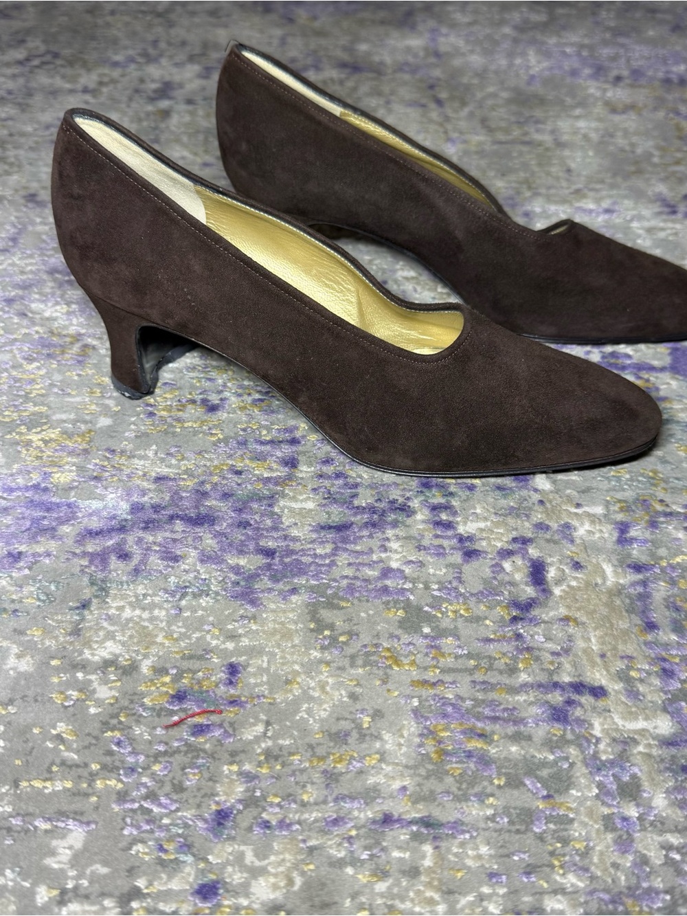 Vintage Yves Saint Laurent Suede Shoes Brown Heels Italy Luigi XV Almond toe - Picture 10 of 11